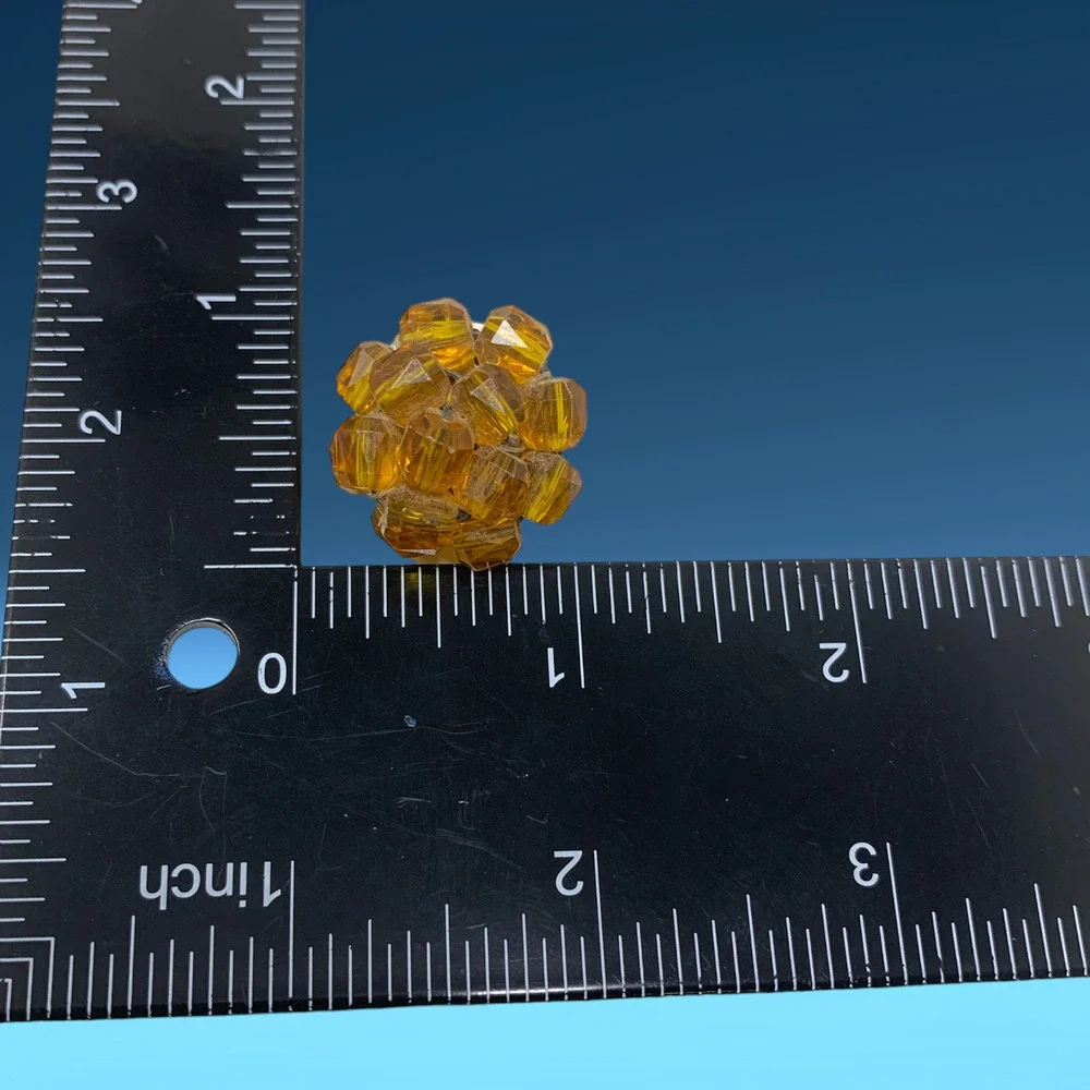 Vintage 1960's Western Germany Amber Colored Beaded Cluster Earrings Clip On
